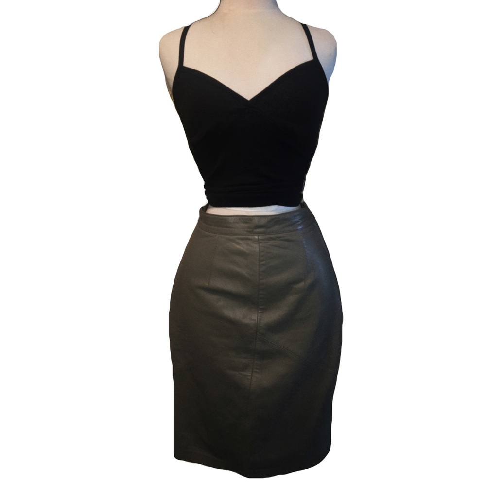 REAL vegan Leather biker midi pencil skirt